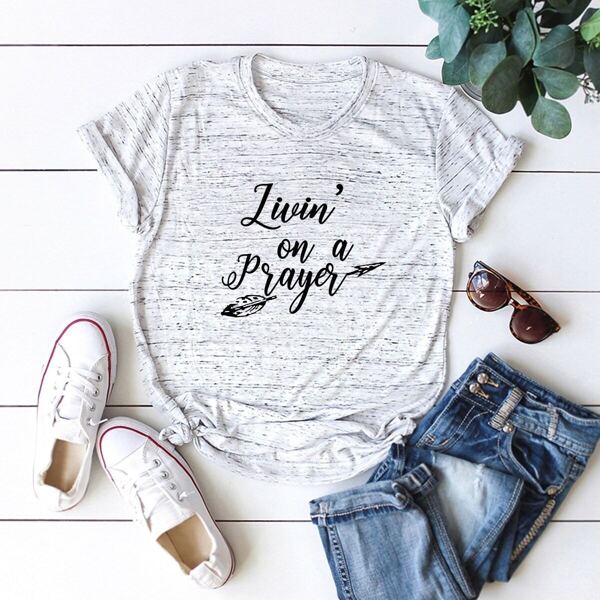 

Letter Print Marled Tee, Grey