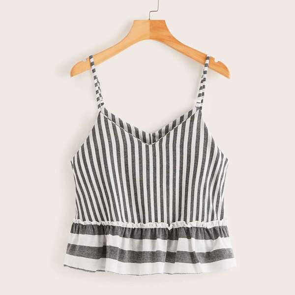

Contrast Striped Frill Hem Cami Top, Multicolor