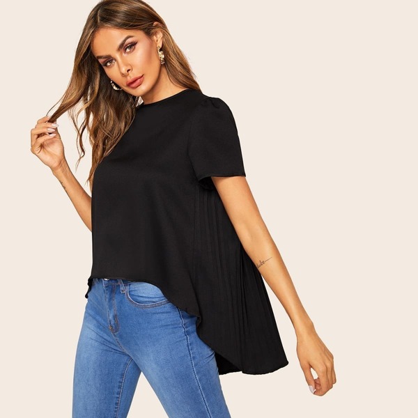 

Pleated Back High Low Hem Blouse