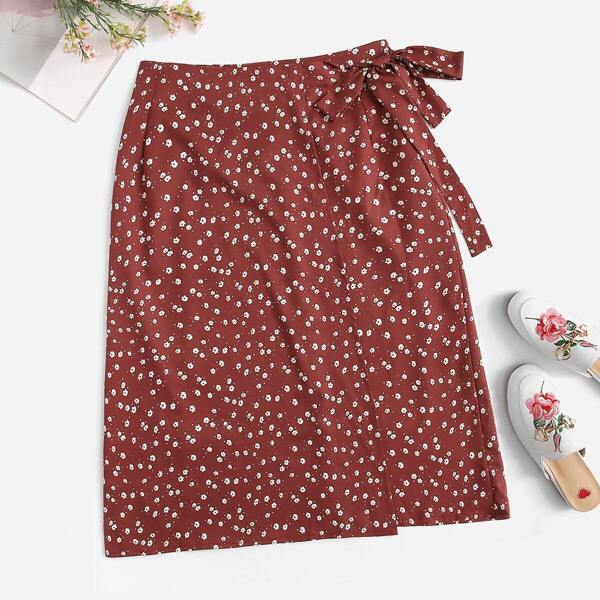 

Ditsy Floral Print Knot Detail Skirt