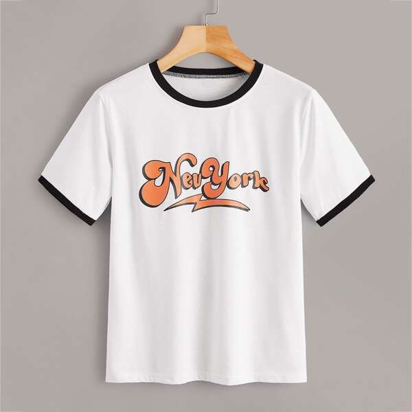 

Letter Print Ringer Tee