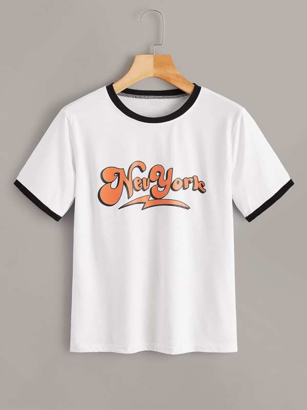 

Letter Print Ringer Tee, White