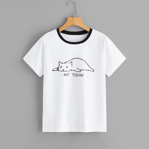 

Cat And Letter Print Tee