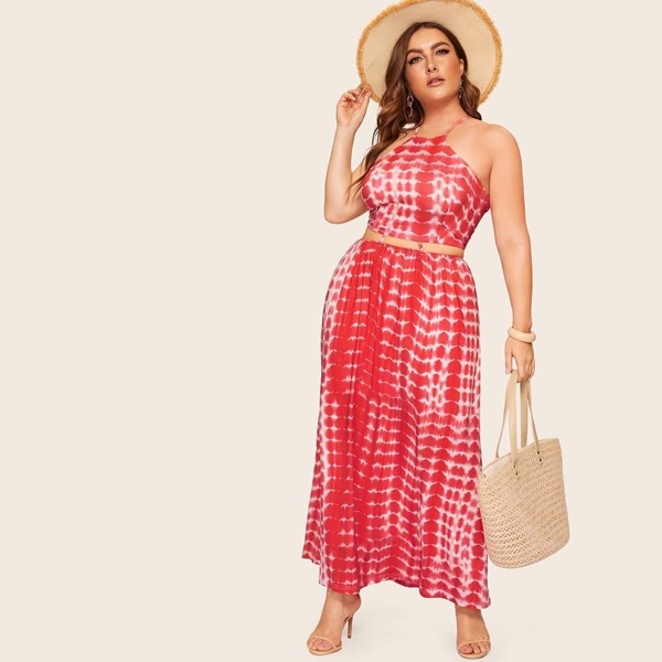 

Plus Tie Dye Criss Cross Cami Dress, Red