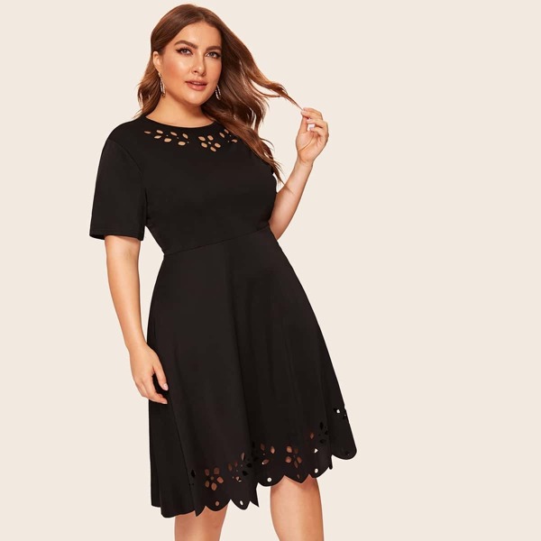 

Plus Laser Cut Dress, Black