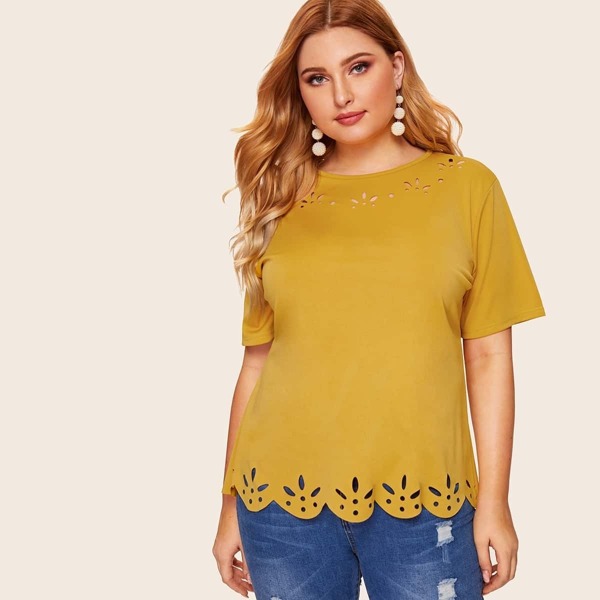 

Plus Laser Cut Solid Tee, Yellow
