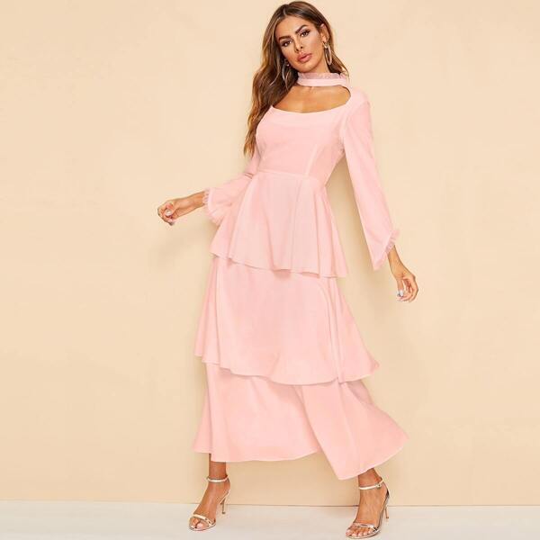 

High Waist Tiered Layer Dress, Pink