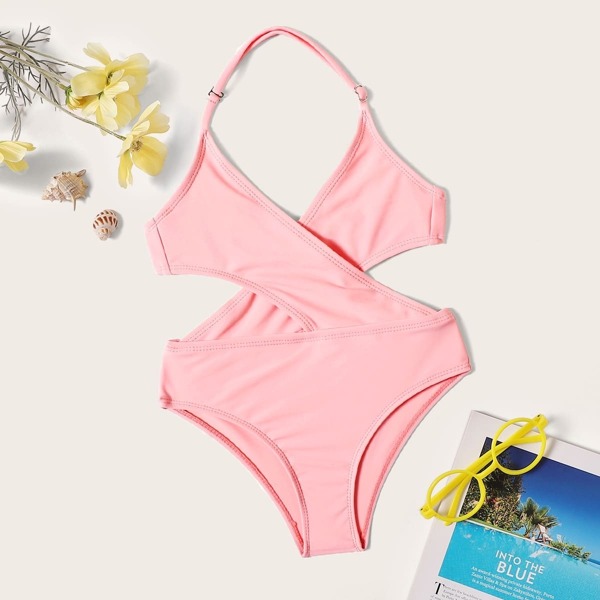 

Toddler Girls Open Back Criss-cross Halter Monokini