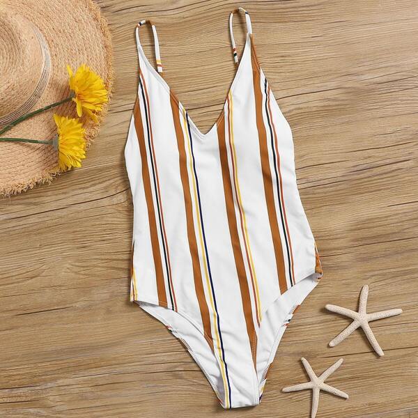 

Striped Low Back One Piece Swimsuit