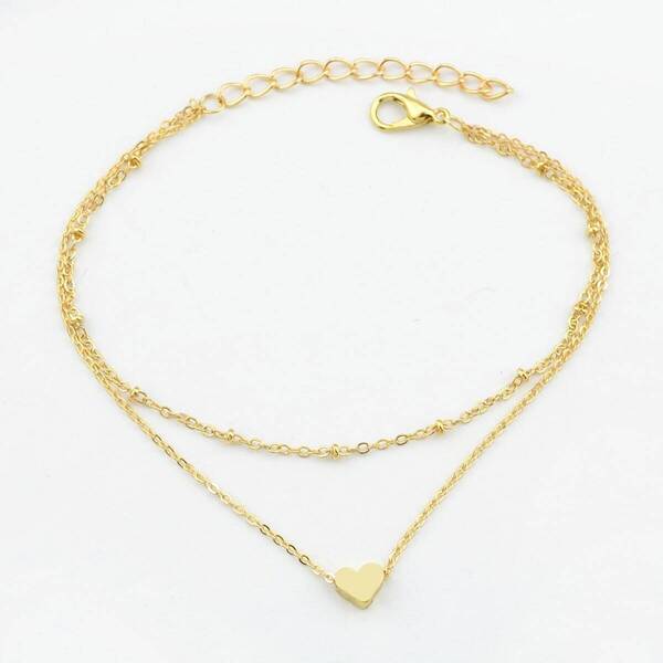 

Multi Layer Chain Heart Charm Anklets