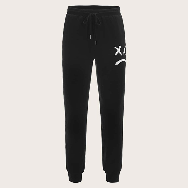 

Men Cartoon Graphic Drawstring Waist Sweatpants, Black