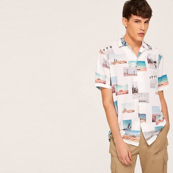 

Men Landscape Print Shirt