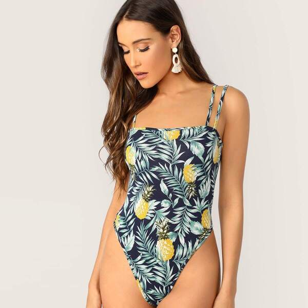 

Tropical Print Double Strap Bodysuit
