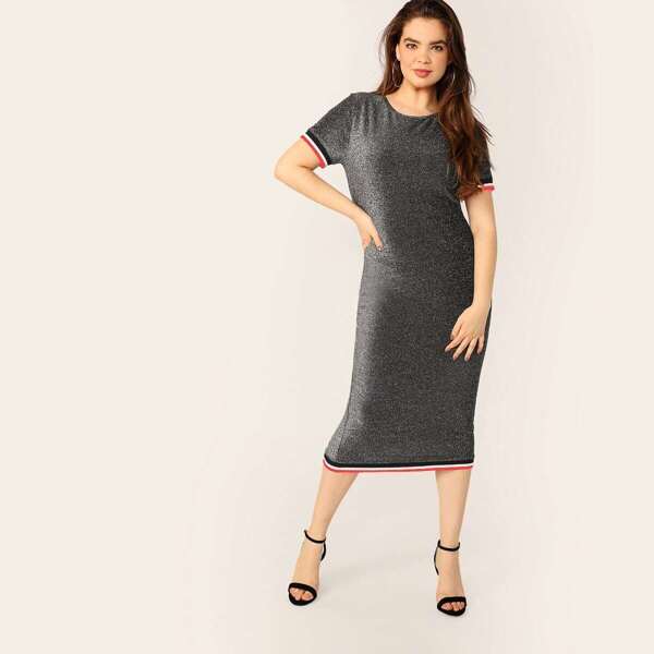 

Plus Striped Tape Glitter Pencil Dress