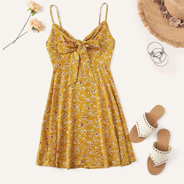 

Knot Front Ditsy Floral Cami Dress, Yellow