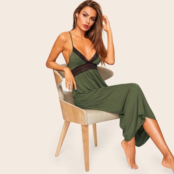 

Contrast Lace Cami Dress, Army green