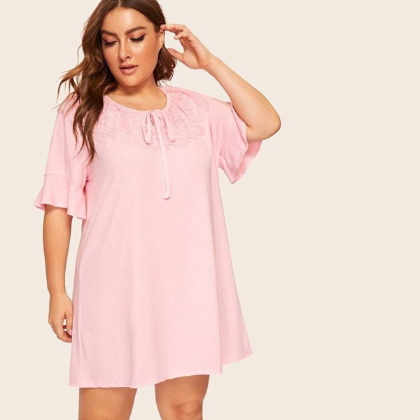 

Plus Ruffle Contrast Lace Night Dress