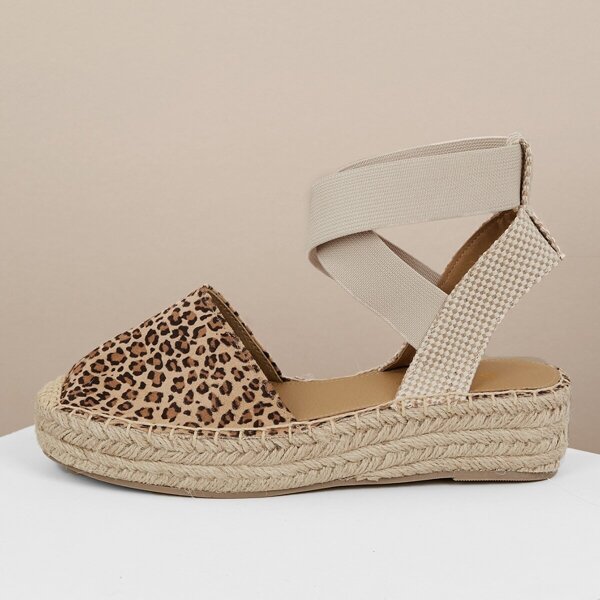 

Elastic Ankle Strap Cheetah Jute Trim Espadrilles, Multicolor