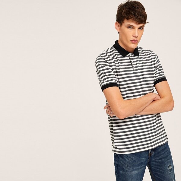 

Men Contrast Cuff & Collar Striped Polo Shirt