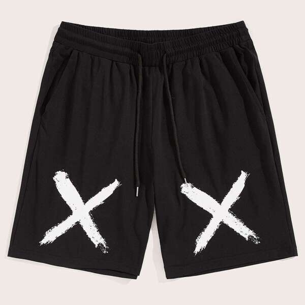 

Men Slant Pocket Drawstring Waist Shorts, Black