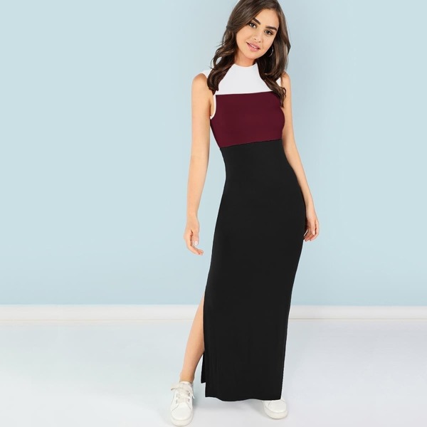 

Colorblock Split Side Tank Dress