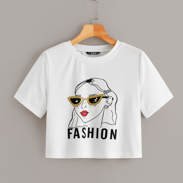 

Figure & Letter Print Crop Tee