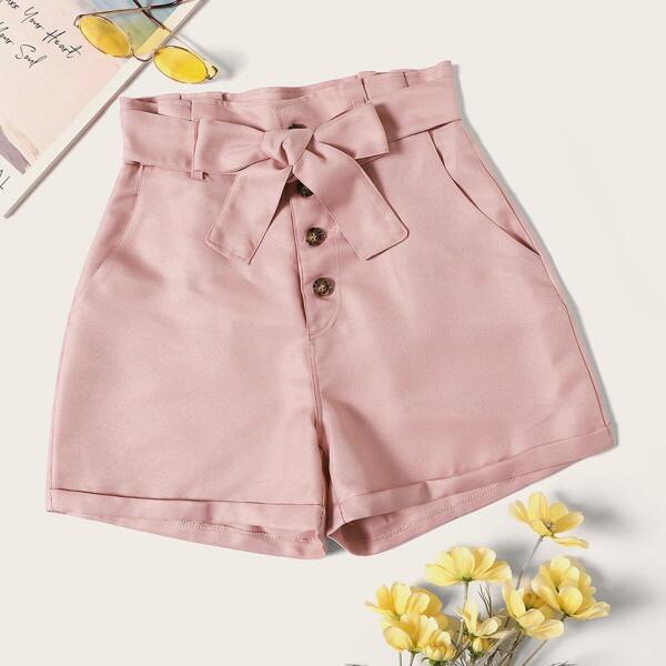 

Button Front Belted Paperbag Shorts