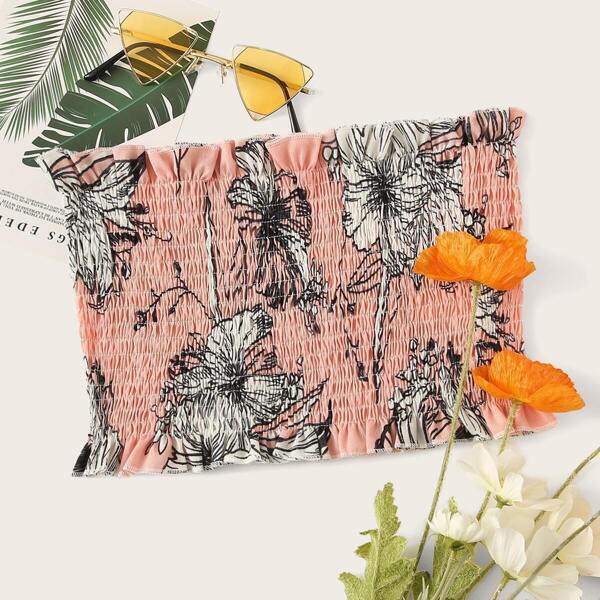 

Floral Print Shirred Tube Top