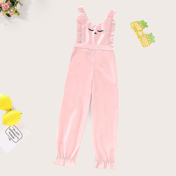 

Toddler Girls Frill Trim Printed Overalls