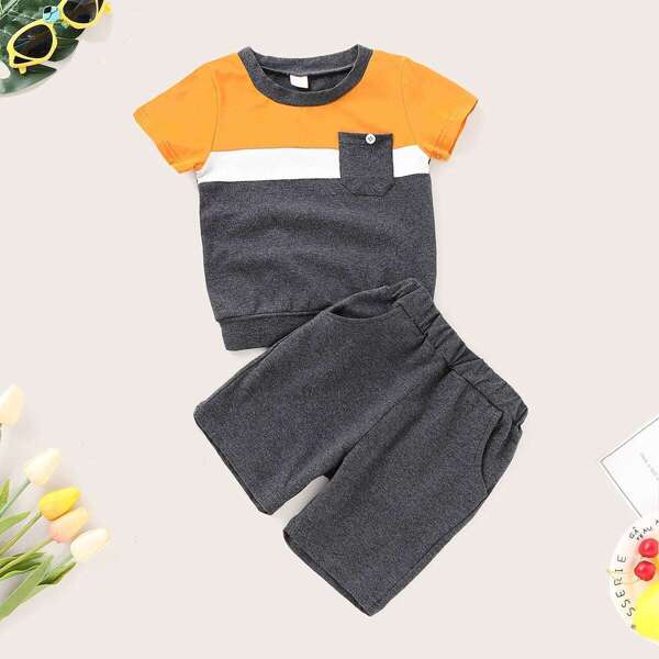 

Toddler Boys Cut And Sew Panel Top With Shorts, Multicolor