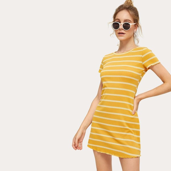 

Striped Ribbed Dress, Yellow