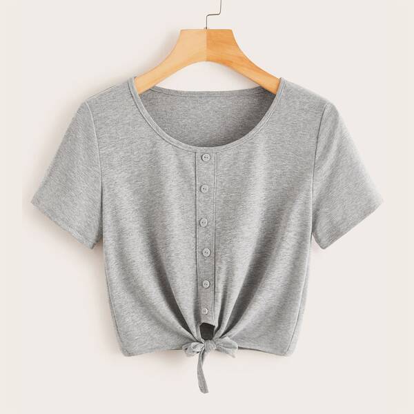 

Knot Hem Button Detail Tee