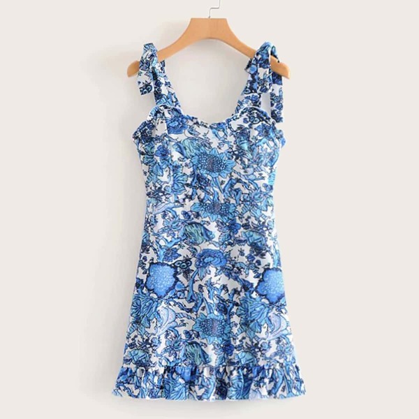 

Floral Print Shirred Cami Dress, Blue