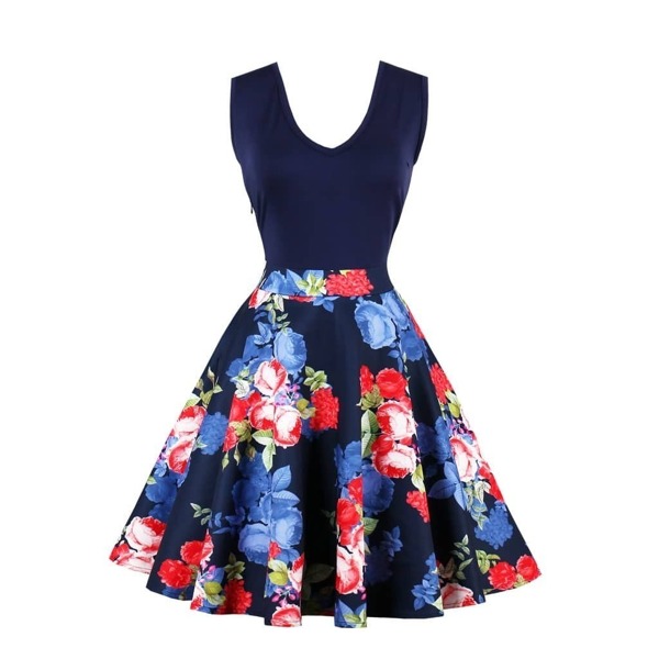 

50s Floral Print Circle Dress