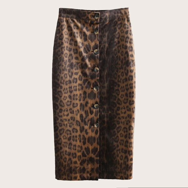 

Button Through Leopard Print Skirt