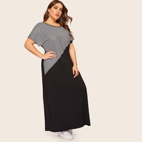 

Plus Contrast Panel Striped Longline Dress