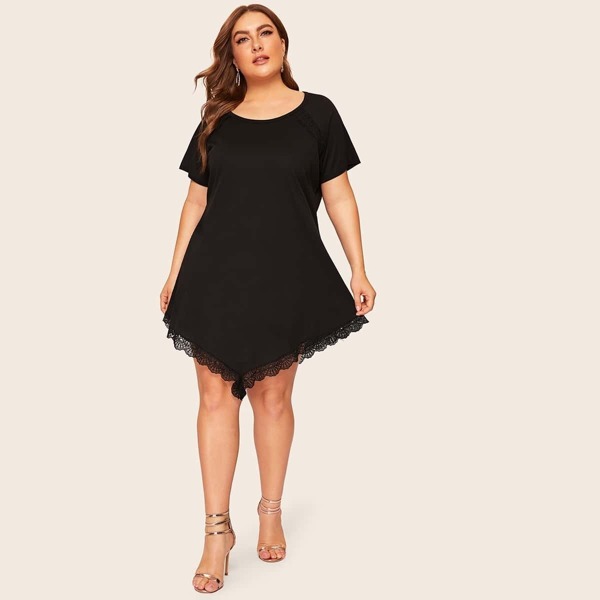 

Plus Contrast Lace Raglan Sleeve Dress