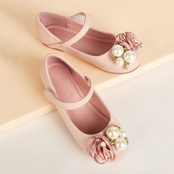 

Toddler Girls Floral & Pearl Decor Flats, Pink