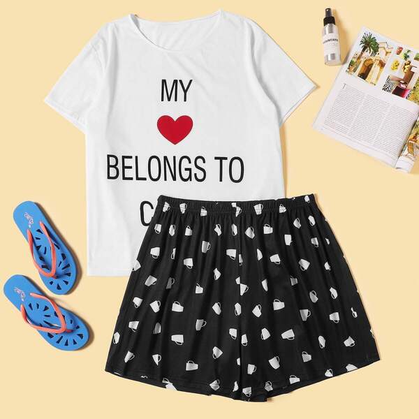 Plus Letter Print Pajama Set