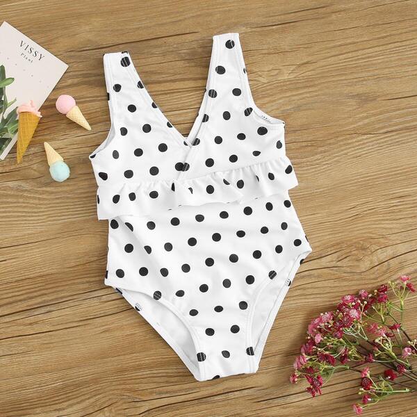 

Toddler Girls Polka Dot Double-V Neck One Piece Swim