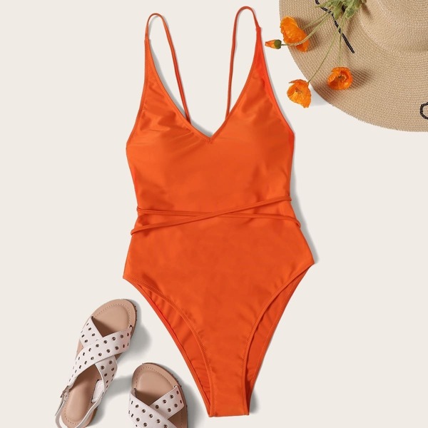 

Lace Up High Leg One Piece Swimsuit