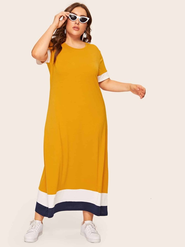 

Plus Contrast Panel Maxi Dress, Yellow, Franziska