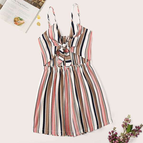 

Plus Knot Striped Cami Romper