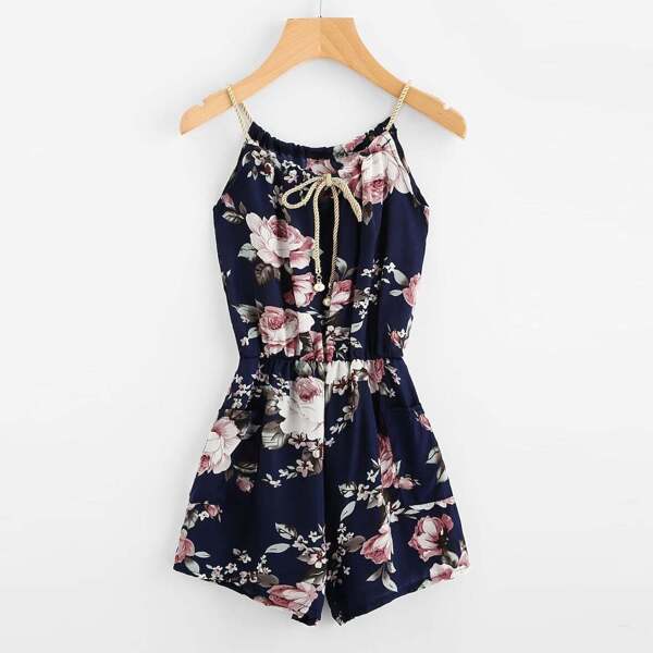 

Plus Floral Print Cami Romper, Multicolor