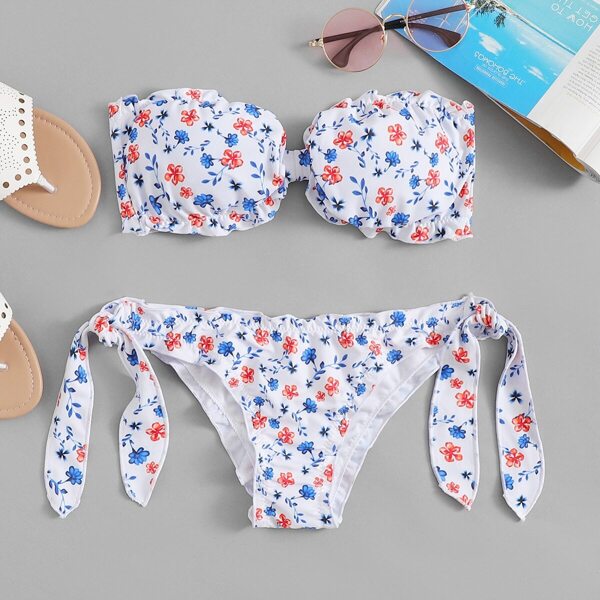 

Random Calico Print Bandeau With Self Tie Side Bikini