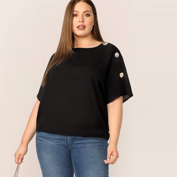 

Plus Buttoned Sleeve Solid Top