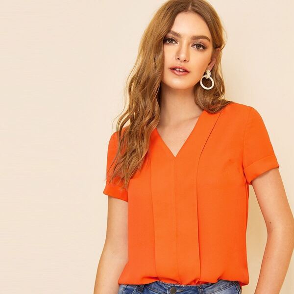 

Neon Orange Cuffed Sleeve Top, Orange bright