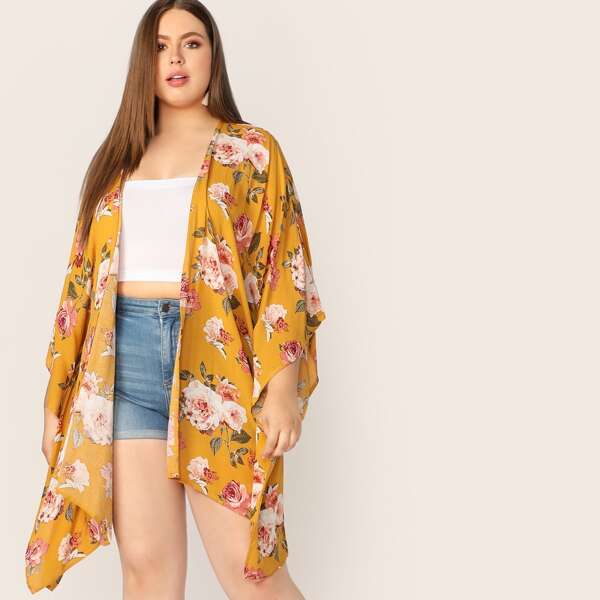 

Plus Flower Print Kimono