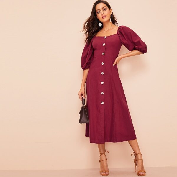

Single Breasted Lantern Sleeve Hijab Dress