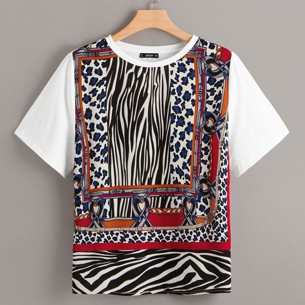 

Plus Scarf Print Short Sleeve T-shirt